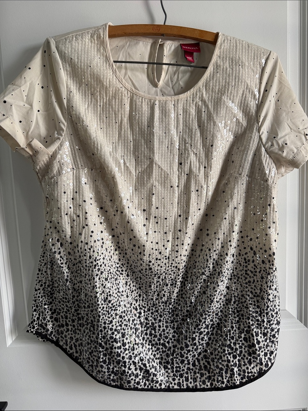 Merona - Cream and Black Sequin Ombre Short-Sleeve Top